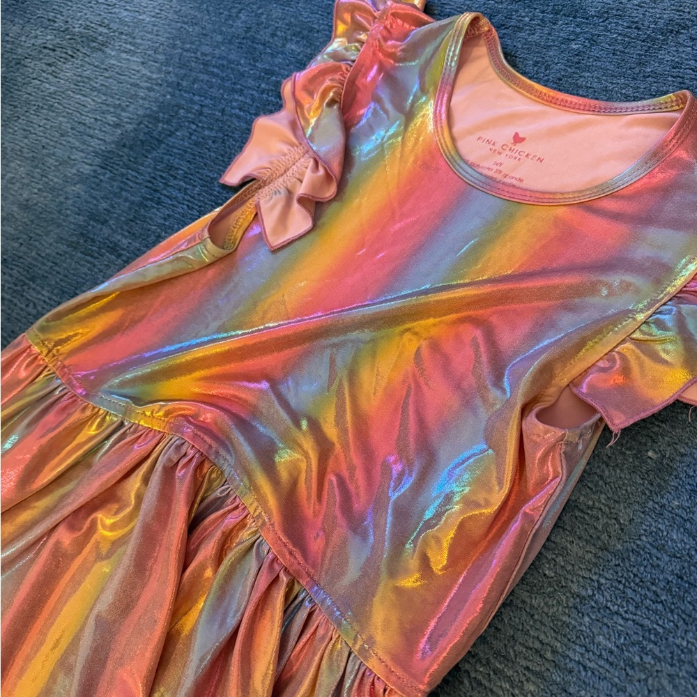 Girls rainbow Pink Chicken dress